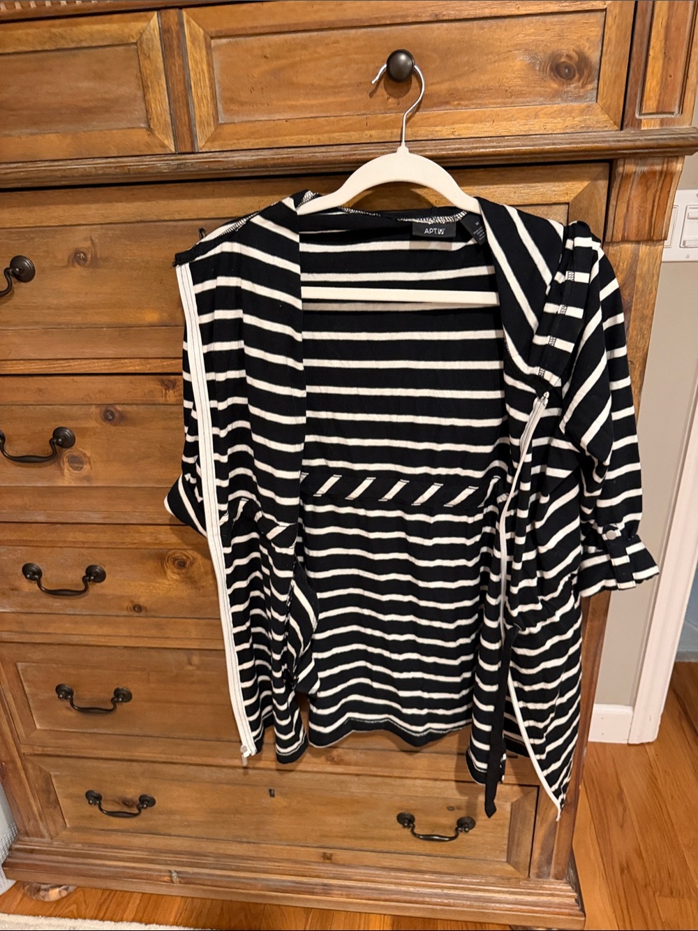 Apt. 9 Black & White Striped Hooded Top